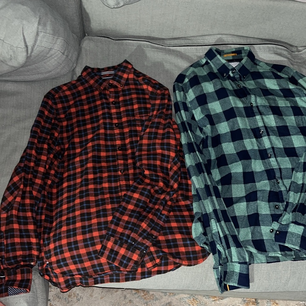 2 Pack of Denim & Flower Long Sleeve Flannel Shirts